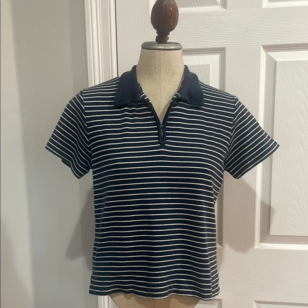 Vintage Liz Claiborne Striped short sleeve Polo Shirt cotton navy white women PM